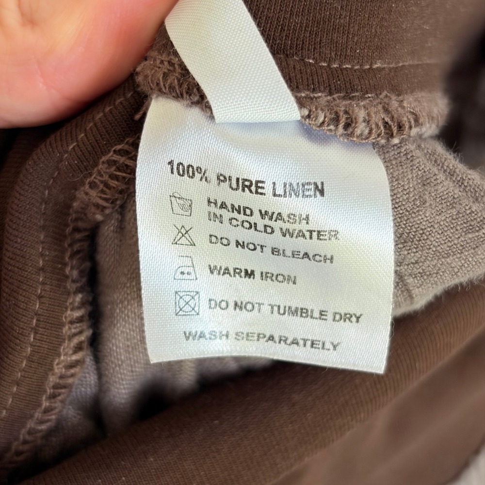 Vintage Linen Wide Leg Foldover Pants Lagenlook Brown Trousers Boho Earthy Y2K - Picture 6 of 6